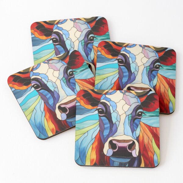Item preview, Vibrant Stained Glass Cow Portrait designed and sold by pinkal.