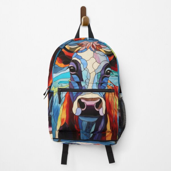 Item preview, Vibrant Stained Glass Cow Portrait designed and sold by pinkal.