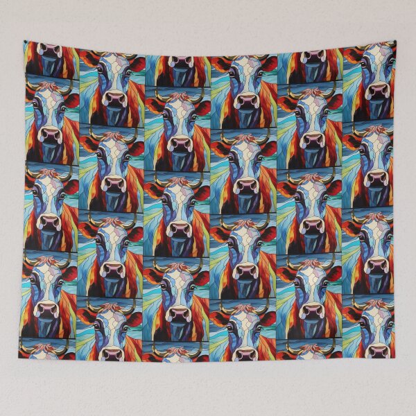 Item preview, Vibrant Stained Glass Cow Portrait designed and sold by pinkal.