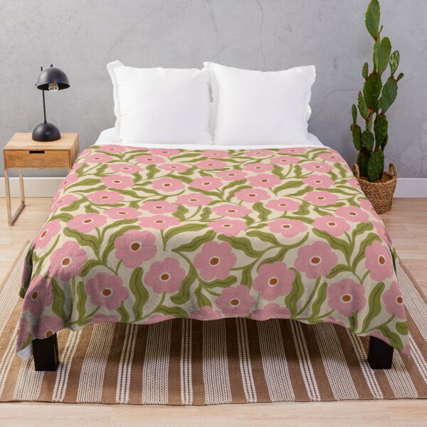Item preview, Scattered Folk Daisy Floral in Pink & Olive Green designed and sold by Illustrated by Nat.
