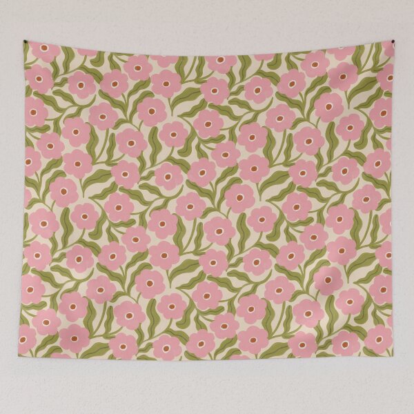 Item preview, Scattered Folk Daisy Floral in Pink & Olive Green designed and sold by Illustrated by Nat.