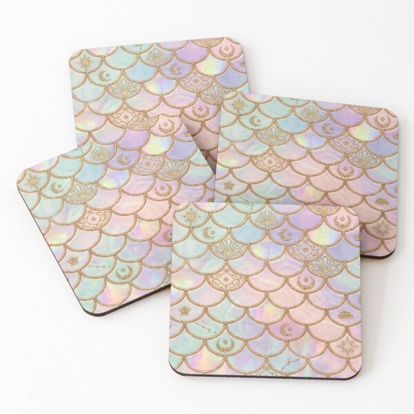 Item preview, Dreamy Pastel Mermaid Scale Pattern gold Star Moon designed and sold by MoqunaDesign.