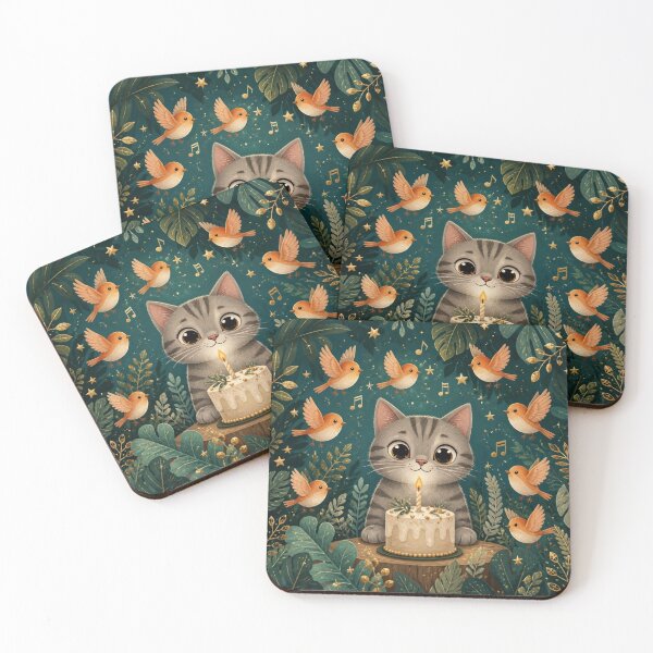 Item preview, Magical Birthday Cat | Cake, Birds and Fairy Forest designed and sold by Natalia-Vlad.