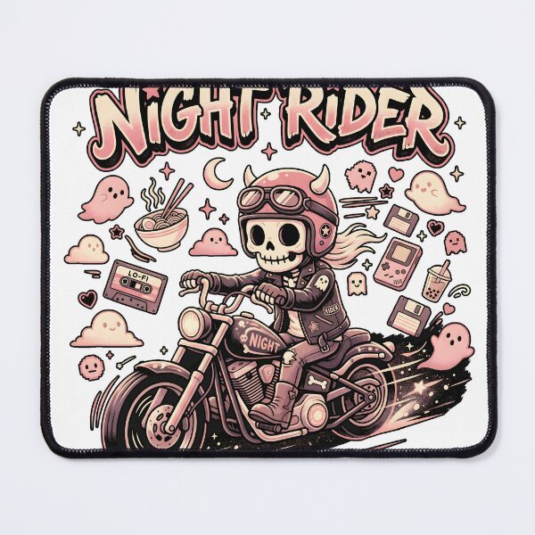 Item preview, Skeleton in Devil Helmet and Leather Jacket Riding Motorcycle with Ghosts and Snacks designed and sold by MisteryDesigner.