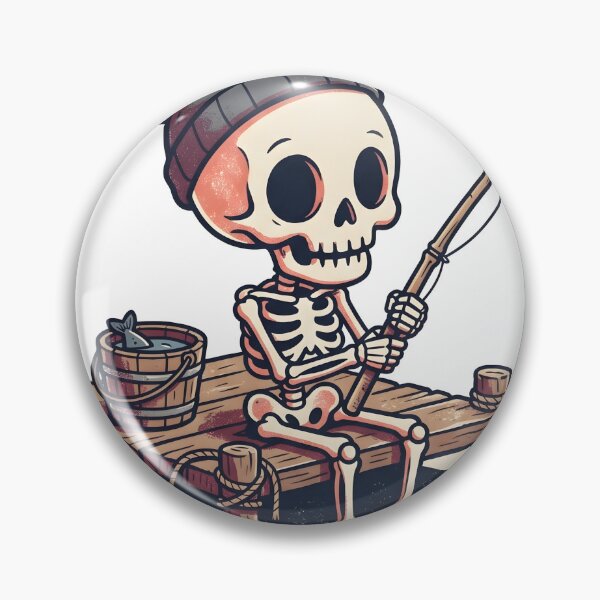 Item preview, Cute Skeleton Sitting on Wooden Dock Fishing with Small Fish on Line designed and sold by MisteryDesigner.