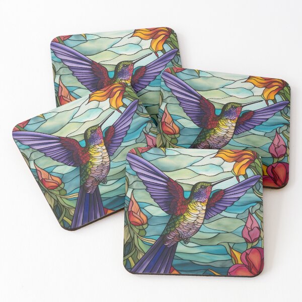 Item preview, Vibrant Stained Glass Hummingbird in Flight designed and sold by pinkal.