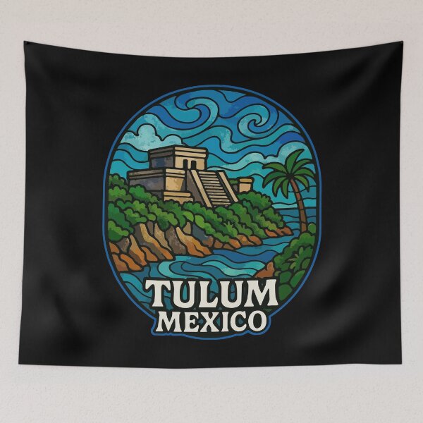 Item preview, Tulum Mexico Coast Mayan Ruins Stained Glass designed and sold by TomFrontierArt.