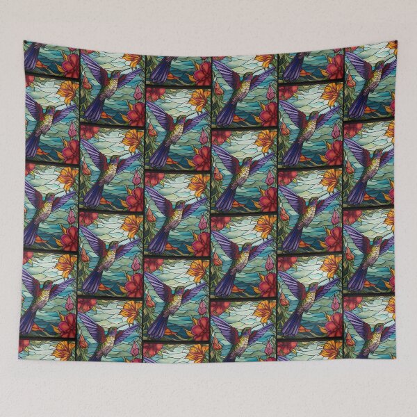 Item preview, Vibrant Stained Glass Hummingbird in Flight designed and sold by pinkal.