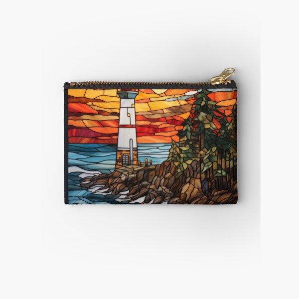 Item preview, Stained Glass Coastal Lighthouse Sunset designed and sold by pinkal.