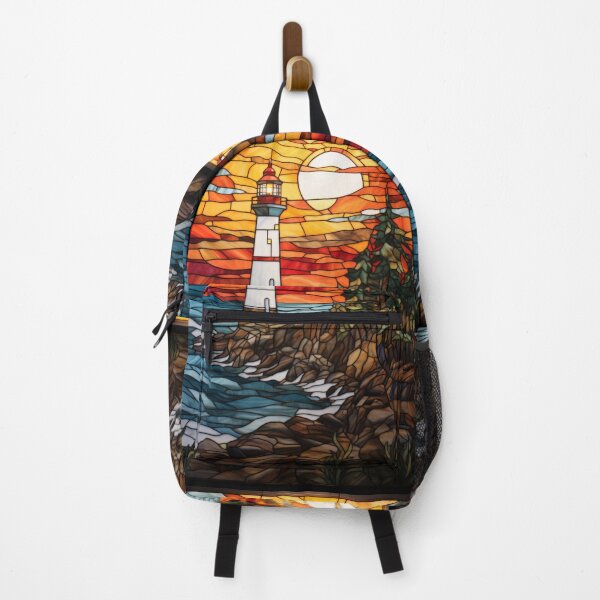 Item preview, Stained Glass Coastal Lighthouse Sunset designed and sold by pinkal.