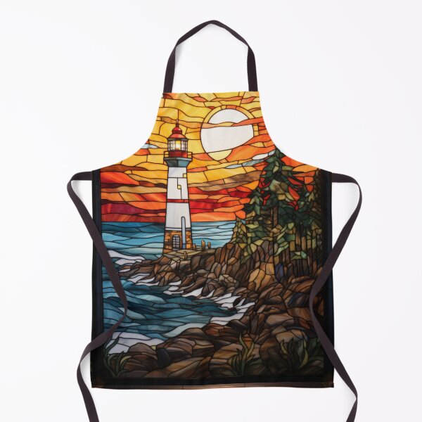 Item preview, Stained Glass Coastal Lighthouse Sunset designed and sold by pinkal.