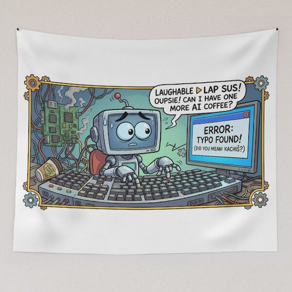 Item preview, Funny AI Robot Typo Found Overheated Computer Comic Art designed and sold by miraldymelody.
