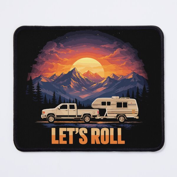 Item preview, Lets Roll Caravan Camping Trailer - Mountain Retro Sunset Art designed and sold by BendyBeasts.