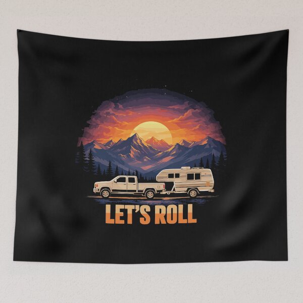 Item preview, Lets Roll Caravan Camping Trailer - Mountain Retro Sunset Art designed and sold by BendyBeasts.