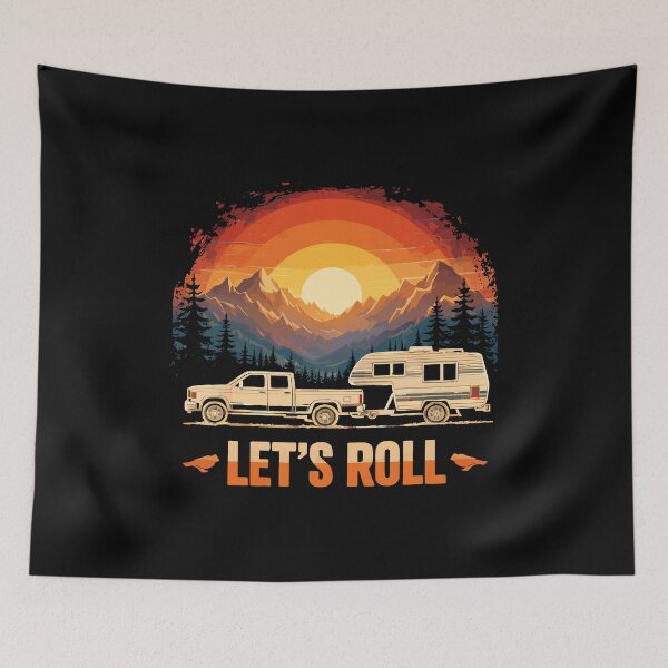 Item preview, Lets Roll Caravan Camping Trailer - Mountain Retro Sunset Art designed and sold by BendyBeasts.