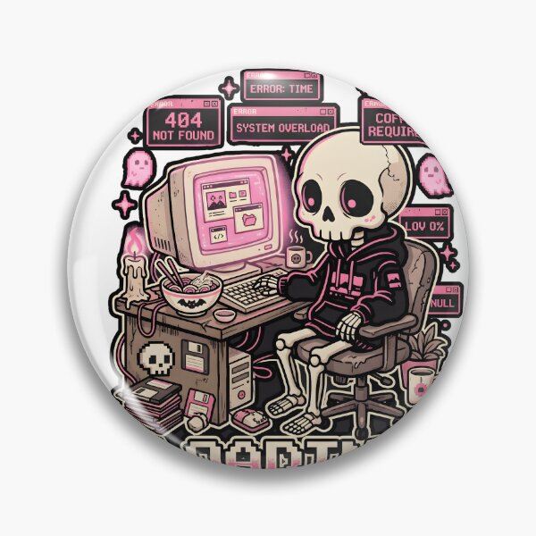Item preview, Skeleton in Hoodie Sitting at Retro Computer Desk with Error Messages and Coffee designed and sold by MisteryDesigner.