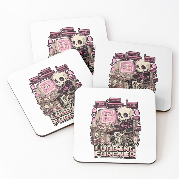 Item preview, Skeleton in Hoodie Sitting at Retro Computer Desk with Error Messages and Coffee designed and sold by MisteryDesigner.