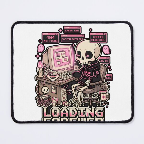 Item preview, Skeleton in Hoodie Sitting at Retro Computer Desk with Error Messages and Coffee designed and sold by MisteryDesigner.
