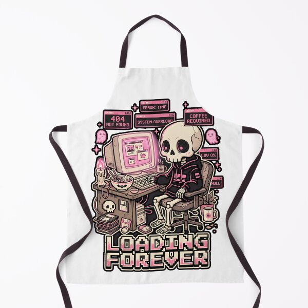 Item preview, Skeleton in Hoodie Sitting at Retro Computer Desk with Error Messages and Coffee designed and sold by MisteryDesigner.