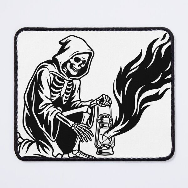 Item preview, Grim Reaper Kneeling with Lantern as Black Flames Erupt from It designed and sold by MisteryDesigner.