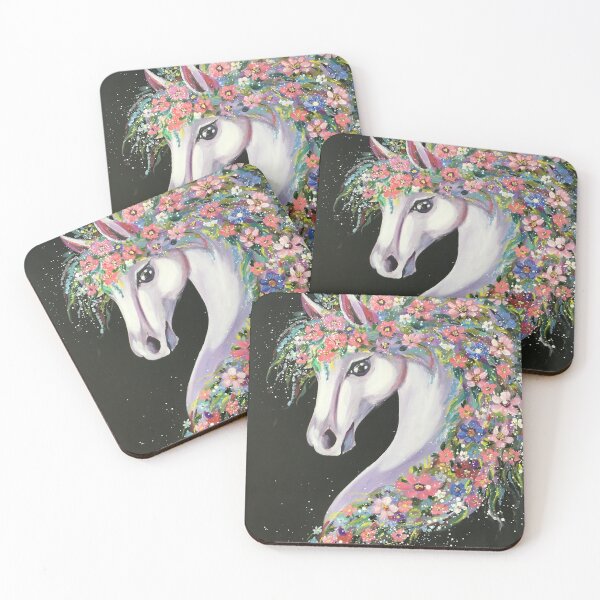 Item preview, White horse with flowers, colorful unicorn white horse designed and sold by OlZik-StudioArt.