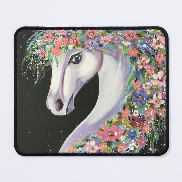 Item preview, White horse with flowers, colorful unicorn white horse designed and sold by OlZik-StudioArt.