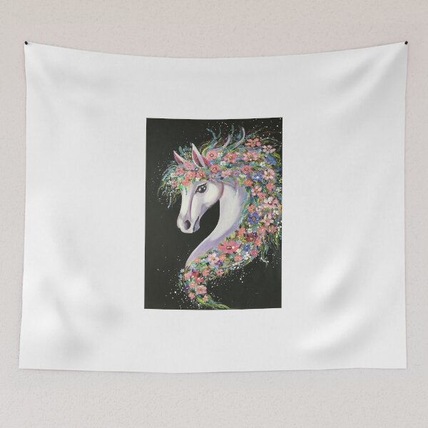 Item preview, White horse with flowers, colorful unicorn white horse designed and sold by OlZik-StudioArt.