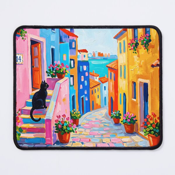 Item preview, Black Cat Mediterranean Window View Art designed and sold by Timegraf.