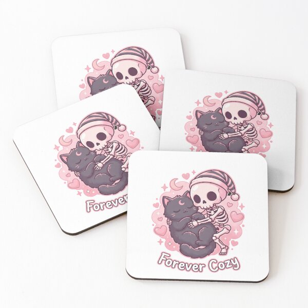 Item preview, Skeleton in Striped Nightcap Hugging Sleeping Black Cat with Moon Mark designed and sold by MisteryDesigner.