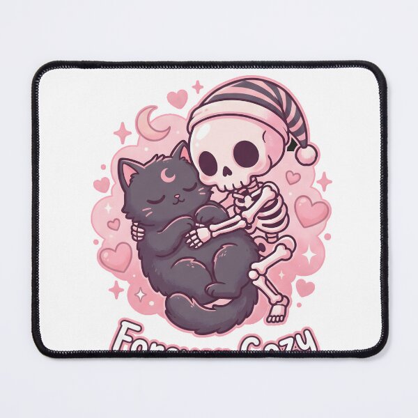 Item preview, Skeleton in Striped Nightcap Hugging Sleeping Black Cat with Moon Mark designed and sold by MisteryDesigner.