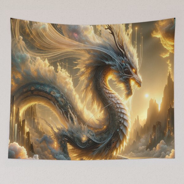 Item preview, Celestial Golden Dragon – Divine Sky Serpent Fantasy Mythical Creature Design designed and sold by DrakariArt.
