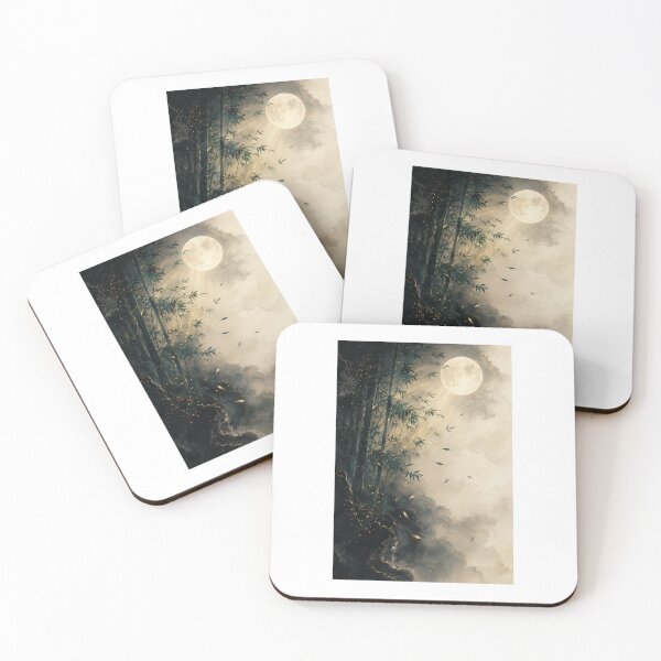 Item preview, Japanese Bamboo Moon Poster – Moonlit Ukiyo-e and Sumi-e Wall Art designed and sold by yuryu14yutaka.