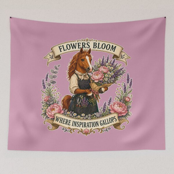 Item preview, Charming horse florist carrying a bouquet of inspiration. designed and sold by Kolibra.