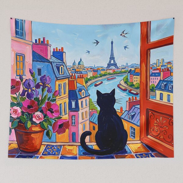 Item preview, Black Cat parís Window View Art designed and sold by Timegraf.