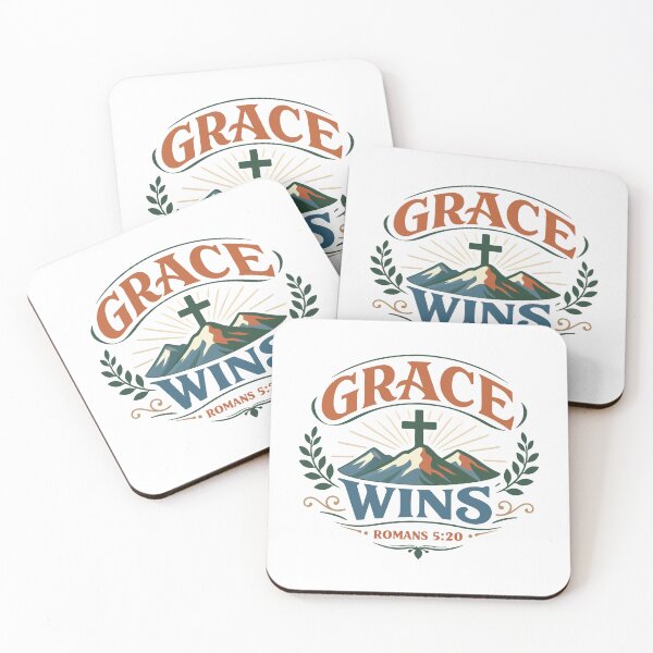 Item preview, Grace Wins Christian Cross Mountain Badge | Romans 5:20 Scripture Verse designed and sold by stylishdzign.