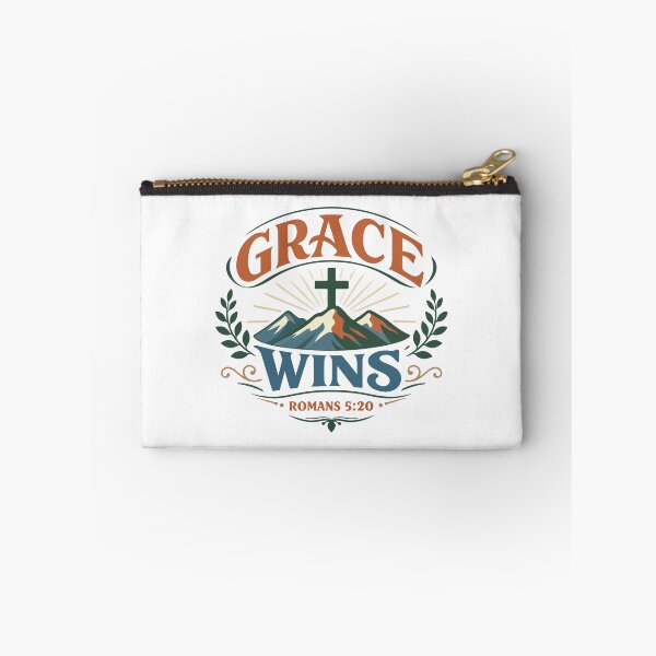 Item preview, Grace Wins Christian Cross Mountain Badge | Romans 5:20 Scripture Verse designed and sold by stylishdzign.