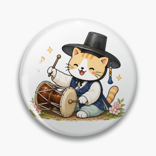 Item preview, Cute Korean Traditional Hanbok Cat Playing Janggu Hourglass Drum Illustration designed and sold by NoopnyangStudio.