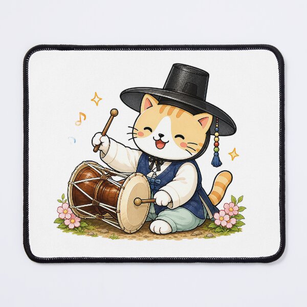 Item preview, Cute Korean Traditional Hanbok Cat Playing Janggu Hourglass Drum Illustration designed and sold by NoopnyangStudio.