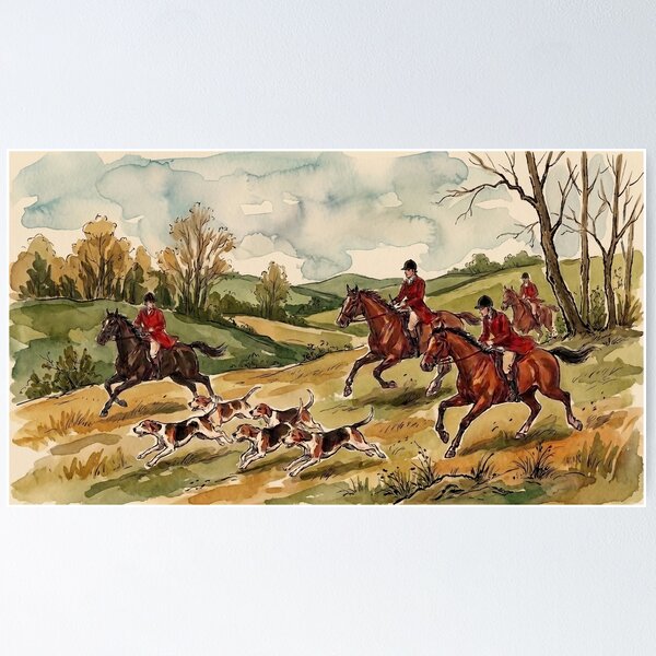 Item preview, Traditional Fox Hunting Equestrian Horse Riding Countryside Watercolor designed and sold by KiwiRider.