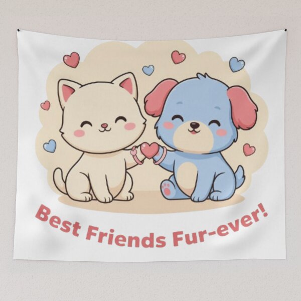 Item preview, Best Friends Fur Ever Cute Cat and Dog Friendship Design designed and sold by InspiredCreatives.