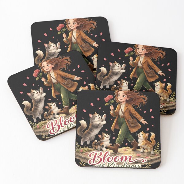 Item preview, Bloom with Kindness – Girl with Cats & Flowers designed and sold by thirtyonestars.