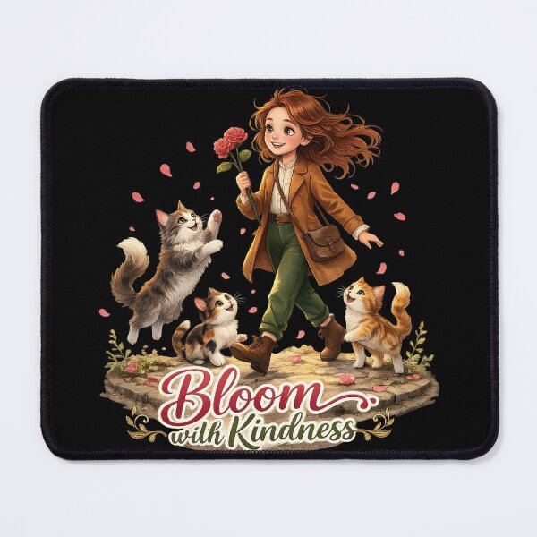 Item preview, Bloom with Kindness – Girl with Cats & Flowers designed and sold by thirtyonestars.
