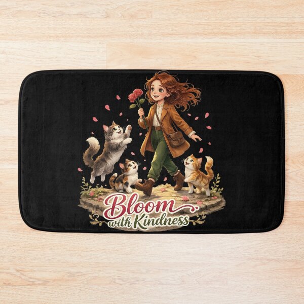 Item preview, Bloom with Kindness – Girl with Cats & Flowers designed and sold by thirtyonestars.