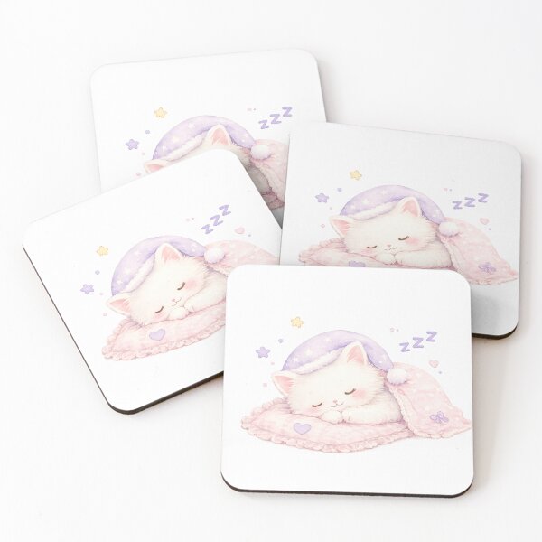Item preview, Sleepy Kawaii White Cat Watercolor PNG | Pastel Blue Sleeping Kitty Sticker | Cute Cozy Cat Clipart | Transparent PNG designed and sold by Miming.