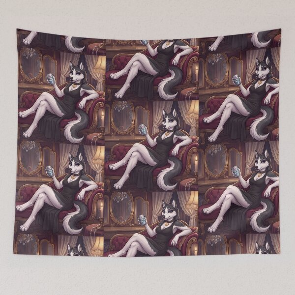 Item preview, Paw-sitive Vibes Sassy Husky Queen in Black Dress Furry Art designed and sold by Trevor Cutler.