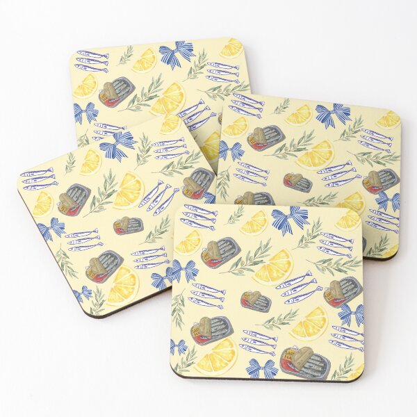 Item preview, Mediterranean Sardines & Lemons Watercolor Pattern | Coastal Kitchen Aesthetic | Blue Ceramic Bow Botanical Print designed and sold by NOUURRRR.