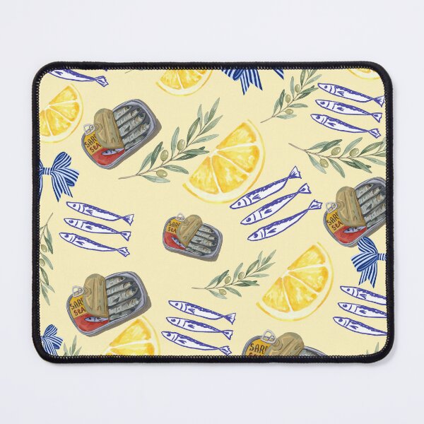 Item preview, Mediterranean Sardines & Lemons Watercolor Pattern | Coastal Kitchen Aesthetic | Blue Ceramic Bow Botanical Print designed and sold by NOUURRRR.