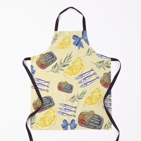 Item preview, Mediterranean Sardines & Lemons Watercolor Pattern | Coastal Kitchen Aesthetic | Blue Ceramic Bow Botanical Print designed and sold by NOUURRRR.