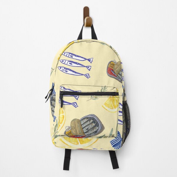 Item preview, Mediterranean Sardines & Lemons Watercolor Pattern | Coastal Kitchen Aesthetic | Blue Ceramic Bow Botanical Print designed and sold by NOUURRRR.