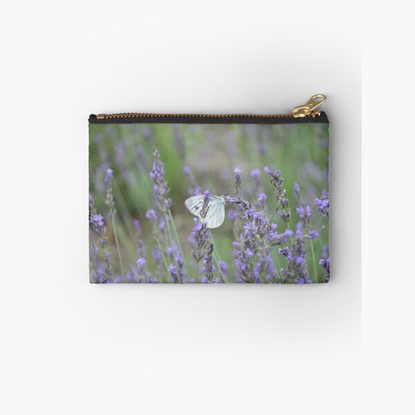 Item preview, Cabbage White Butterfly Resting on French Lavender Field Stalk designed and sold by MiraNadaPrints.